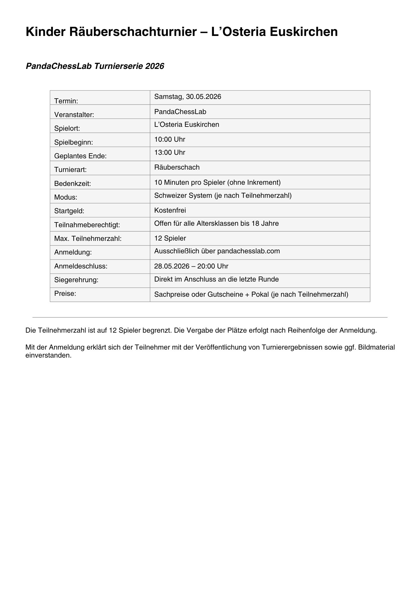 Turnierticket - L'Osteria Euskirchen