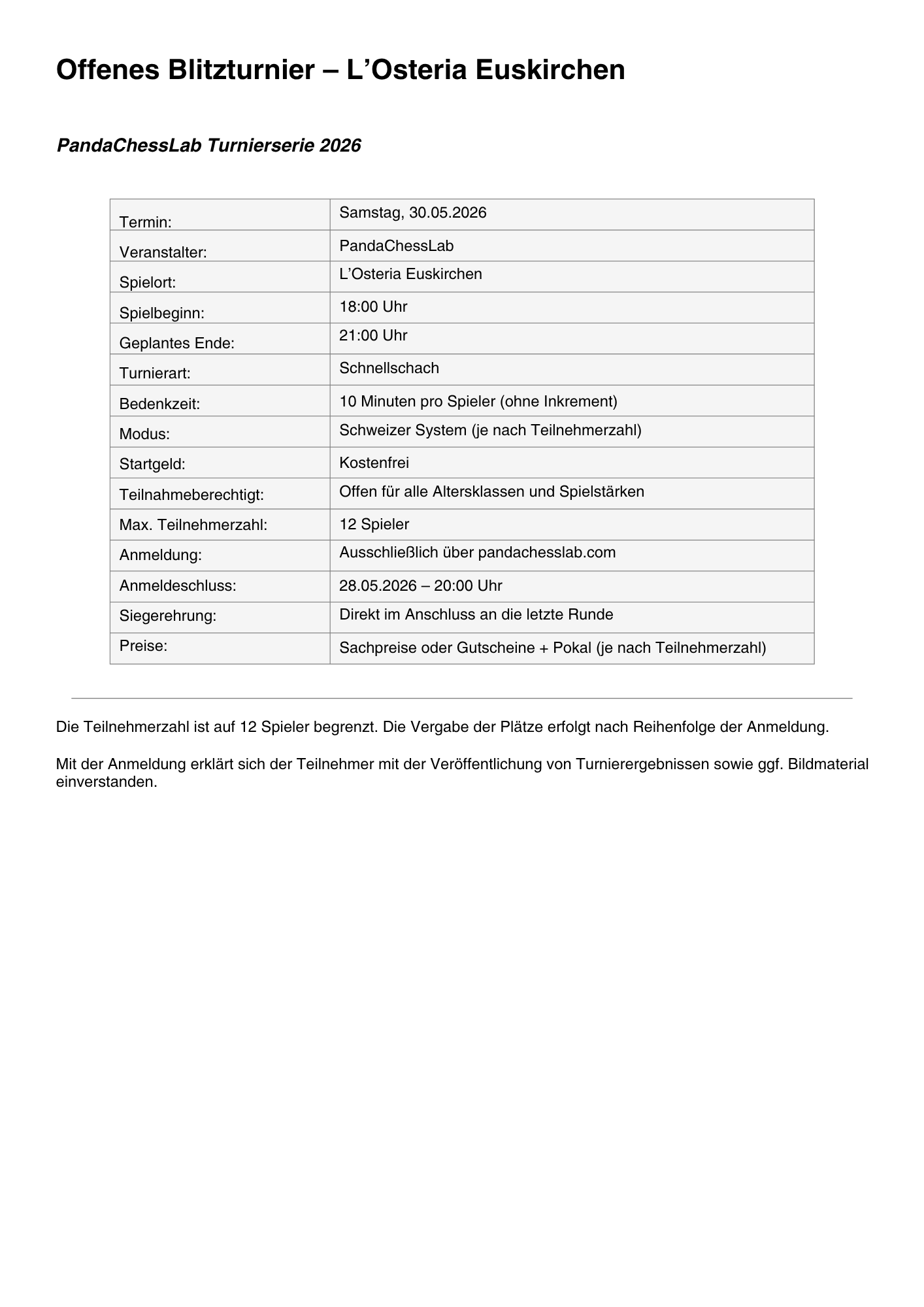 Turnierticket - L'Osteria Euskirchen