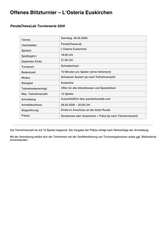 Turnierticket - L'Osteria Euskirchen